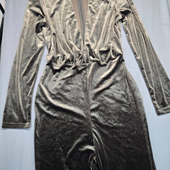 HOMMAGE Velvet Jumpsuit – Women’s Size Large – Long Sleeve Mesh V-Neck - Picture 3 of 13